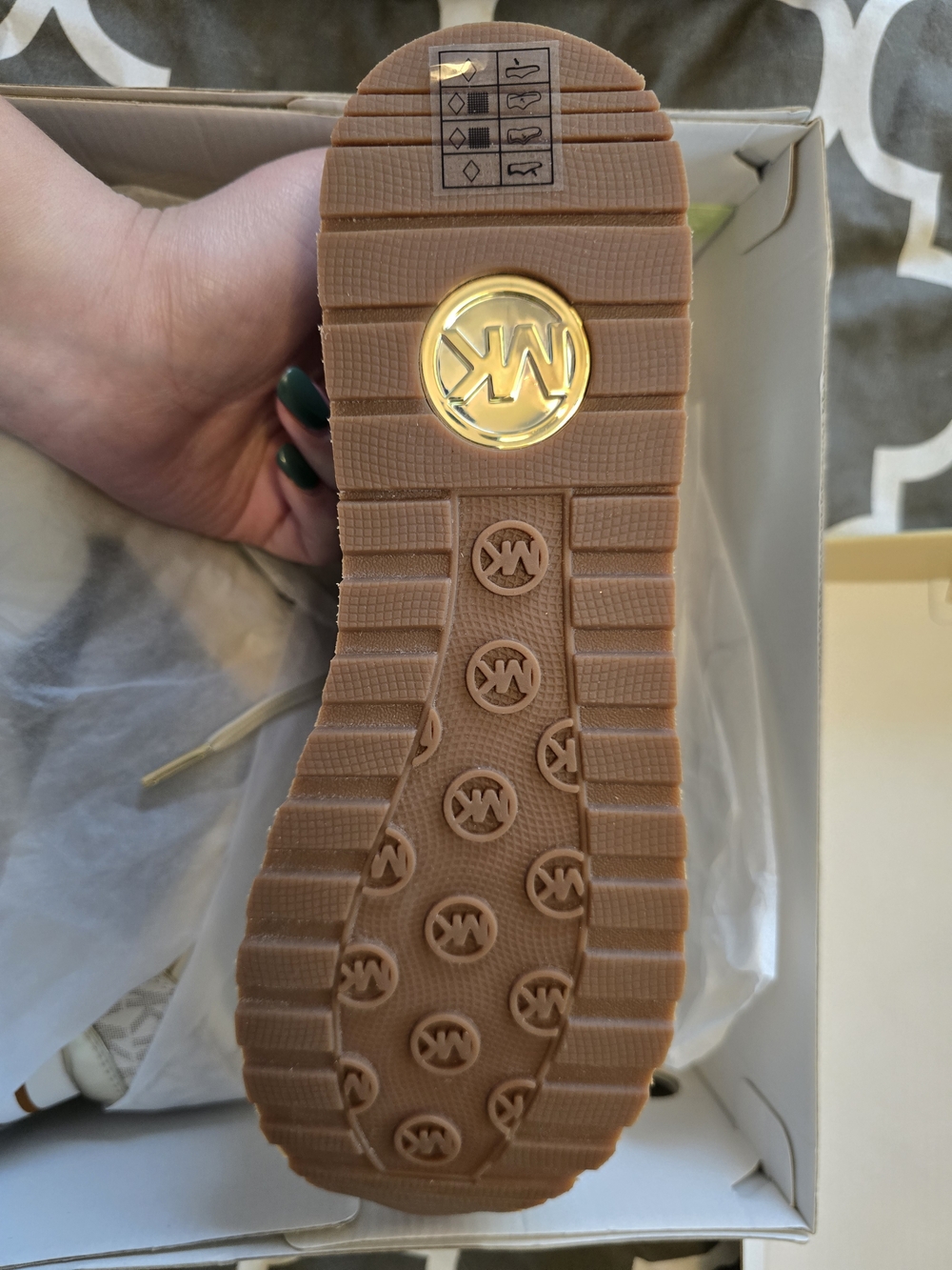 Michael Kors White, Brown and Gold Logo Platform Sneaker - Picture 2 of 3